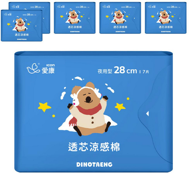 icon 愛康 DINOTAENG特別款 透芯涼感棉 護翼型, 夜用型(28cm), 7片, 6包