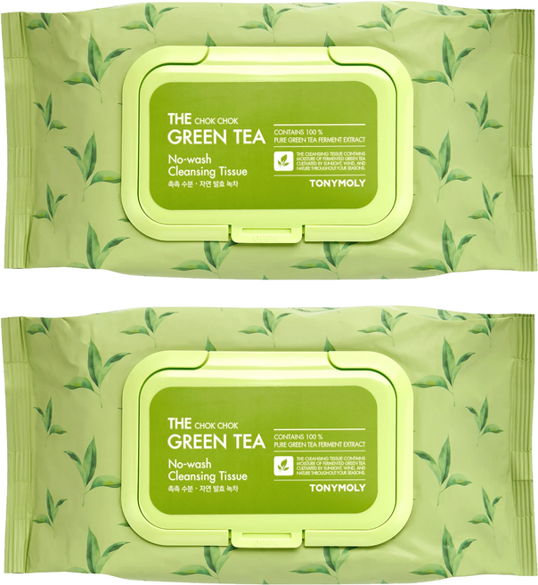 TONYMOLY The Chok Chok 綠茶免沖洗卸妝濕紙巾, 1入, 2包