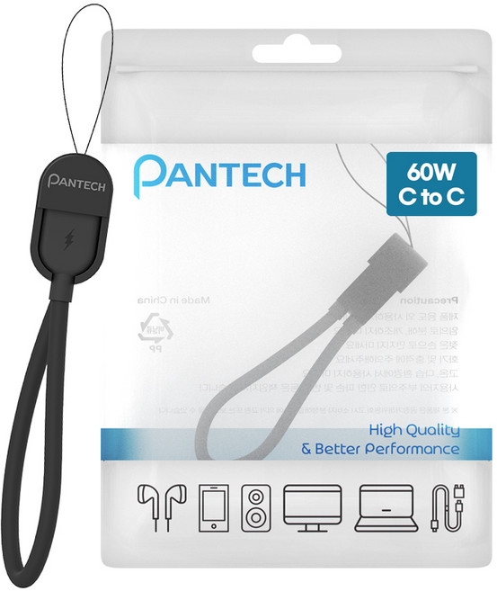 팬텍 C타입-C타입 초고속 충전 휴대용 숏케이블 60W, 1개, 블랙, 16.5cm