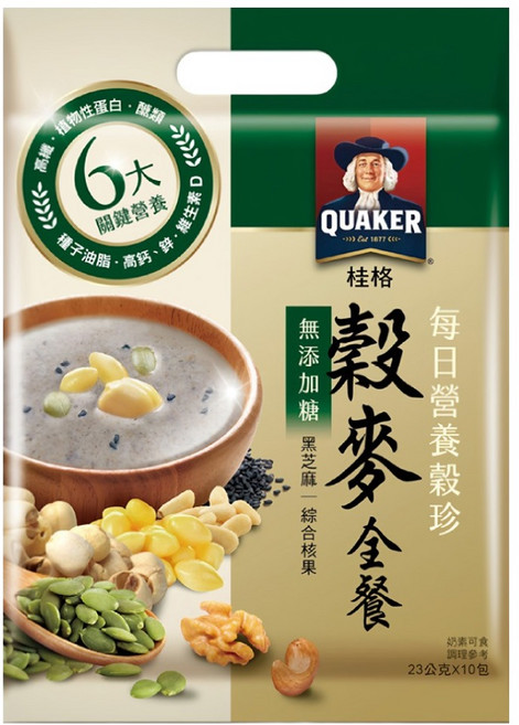 QUAKER 桂格 每日營養穀珍穀麥全餐 無添加糖 10包, 230g, 1袋