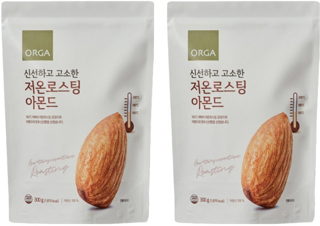 올가홀푸드 저온로스팅 아몬드, 300g, 2개