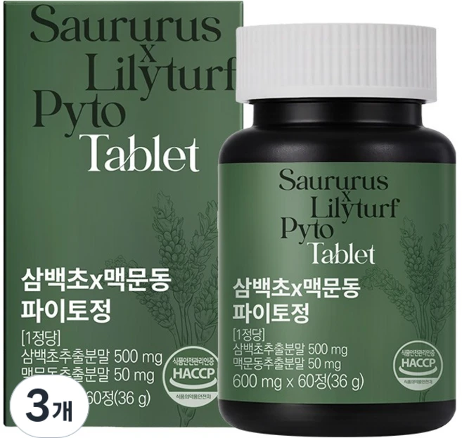 이롭핏 삼백초 x 맥문동 파이토정 36g, 3개, 60정 - 쿠팡