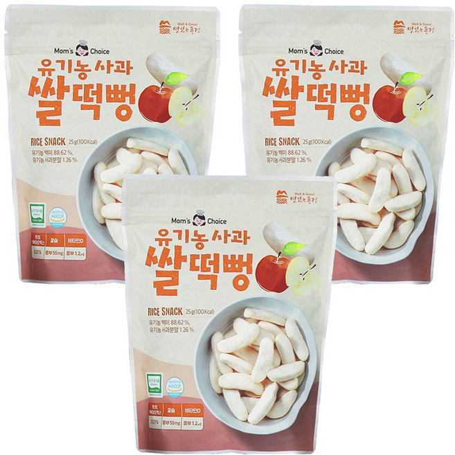 맛있는풍경 유기농 사과 쌀떡뻥, 사과맛, 25g, 3개