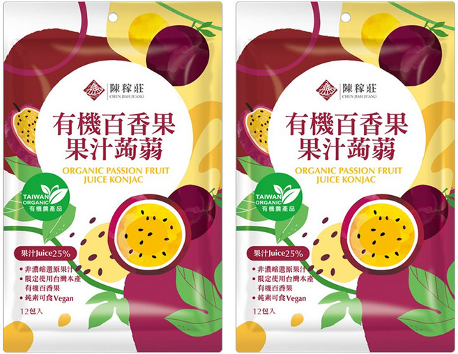 陳稼莊 有機百香果果汁蒟蒻 3歲以上, 240g, 2袋