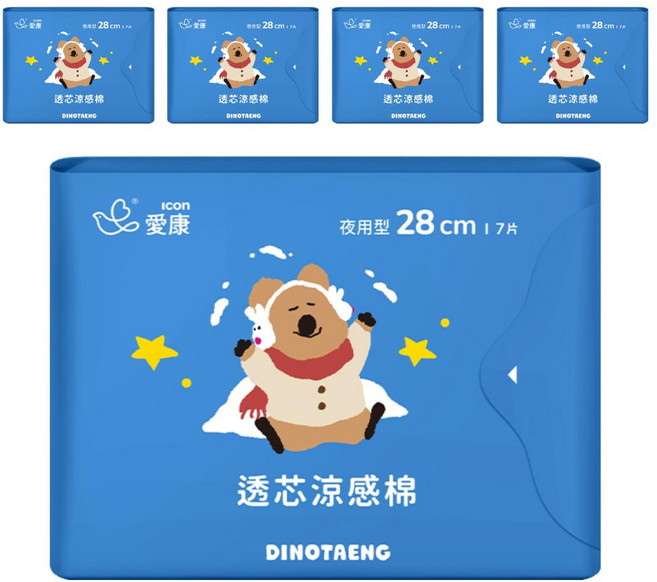 icon 愛康 DINOTAENG特別款 透芯涼感棉 護翼型, 夜用型(28cm), 7片, 5包