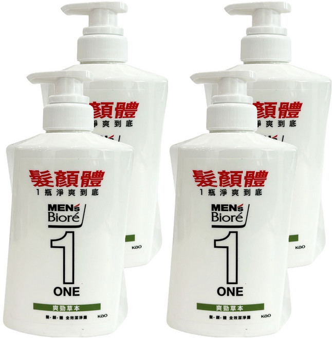 MEN's Biore ONE 髮顏體全效潔淨露 爽勁草本 480ml, 4瓶