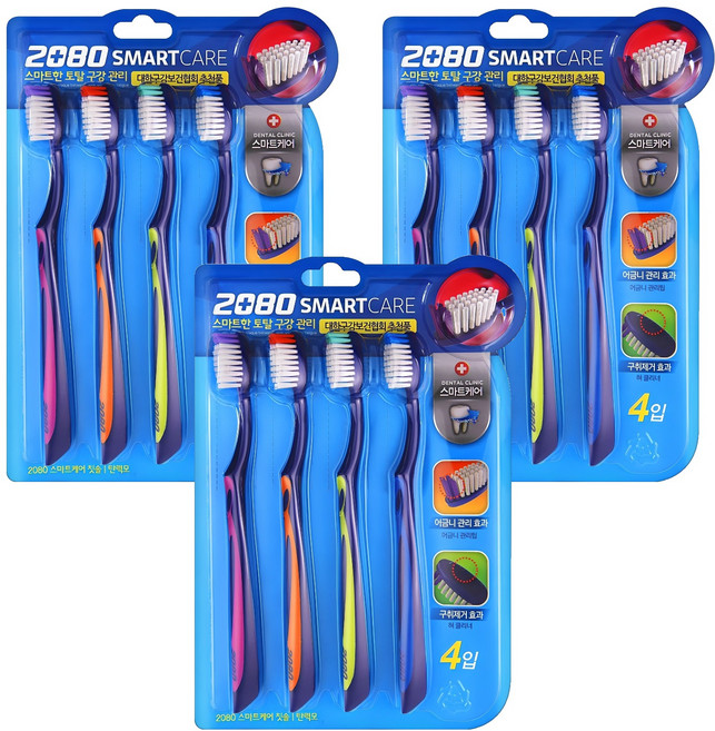 2080 애경 스마트케어 칫솔 4입, 4개입, 3개