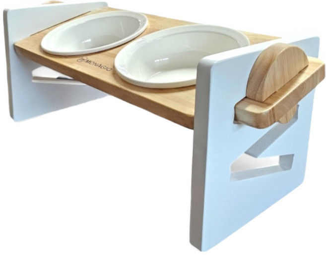 모나지오 반려동물 키높이조절 2구 스마트식기 도자기, 네츄럴화이트, 1개