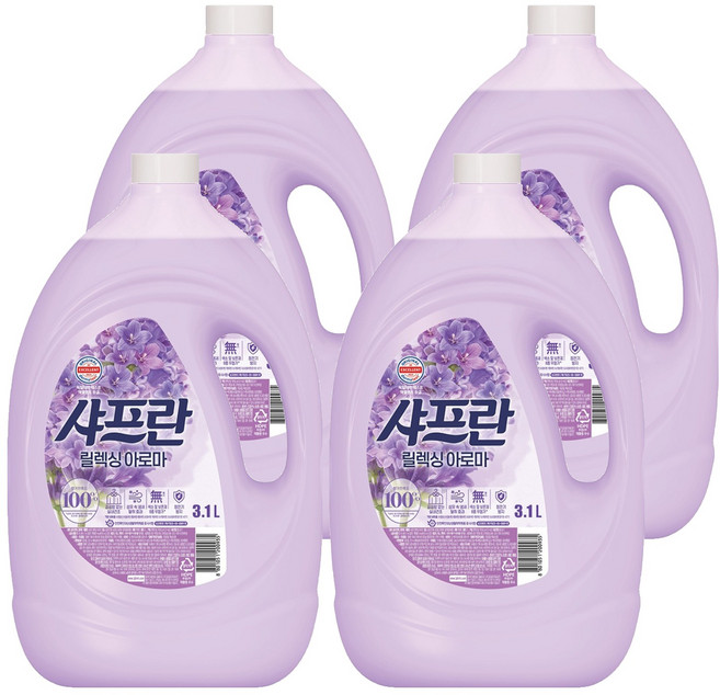 샤프란 플러스 섬유유연제 릴렉싱아로마 본품, 3.1L, 4개
