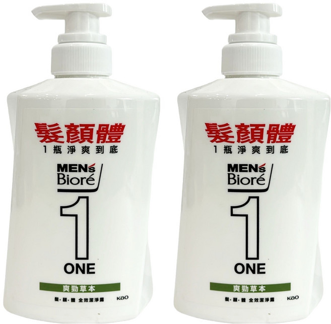 MEN's Biore ONE 髮顏體全效潔淨露 爽勁草本 480ml, 2瓶