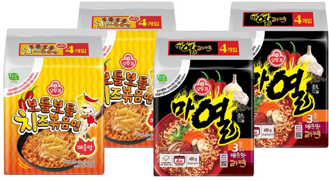 오뚜기 보들보들 치즈볶음면 매운맛 130g 8p + 마열라면 120g 8p, 1세트