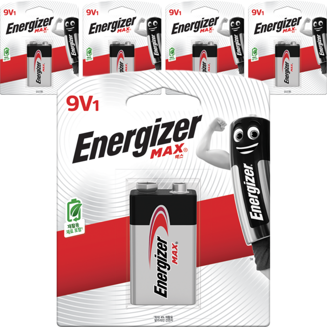 에너자이저 알카라인 맥스 9V 건전지, 1개입, 5개
