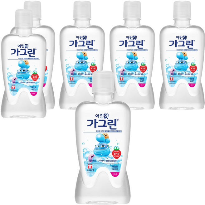 가그린 어린이용 구강세정제 딸기향 랜덤발송, 380ml, 6개