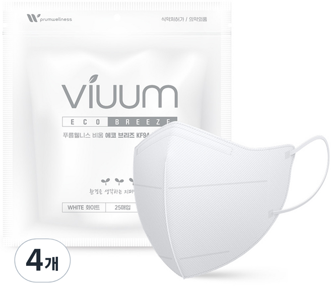 viuum 에코브리즈 새부리형 마스크 대형 KF94, 25개입, 4개, 화이트