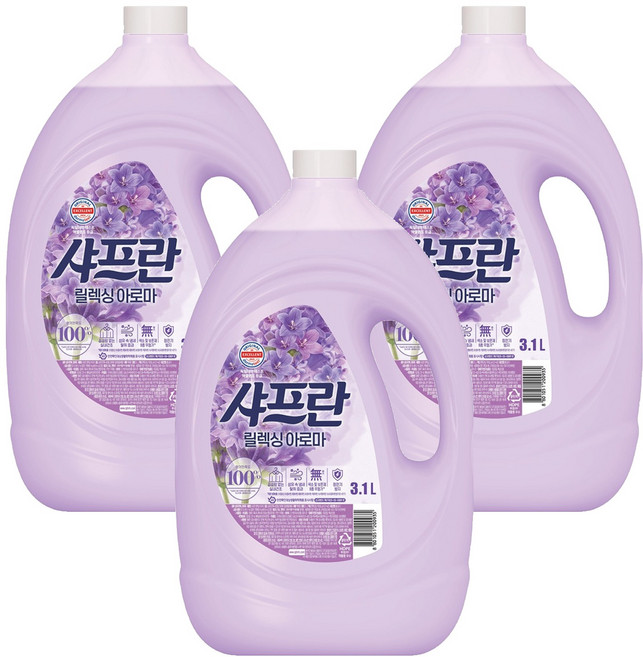 샤프란 플러스 섬유유연제 릴렉싱아로마 본품, 3.1L, 3개