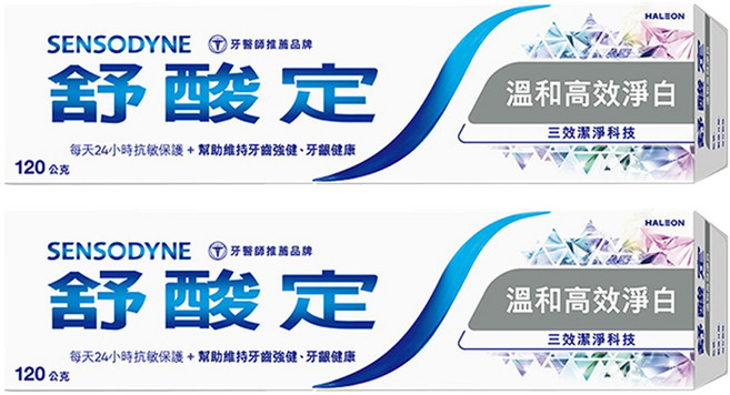 SENSODYNE 舒酸定 長效抗敏牙膏 溫和高效淨白, 120g, 2條