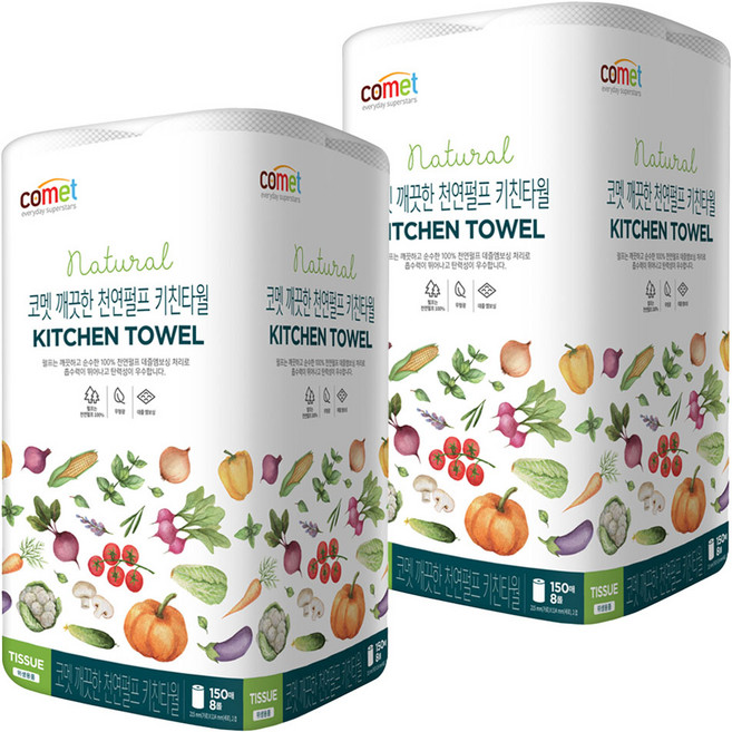 코멧 깨끗한 천연펄프 키친타월, 150매, 16개