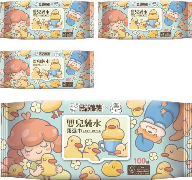 fastrend 芳詩傳德 X Duga&Hook 超純水柔濕巾 嬰兒適用 掀蓋式, 100張, 4包