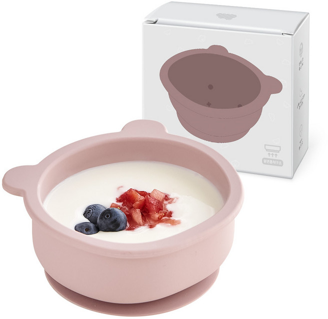 리틀클라우드 유아용 실리콘 곰돌이 이유식 흡착볼, 다크로즈, 1개