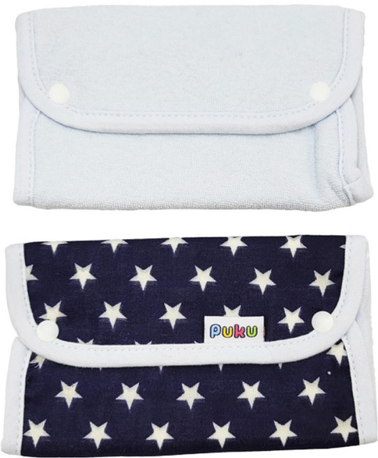 PUKU 藍色企鵝 紗布揹帶口水墊 15*22cm 2條入, 深藍色 + 白色, 1組