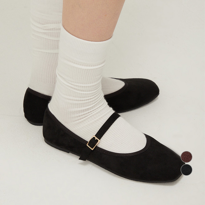 아피나르 여성용 스웨이드 메리제인 셔링 플랫슈즈