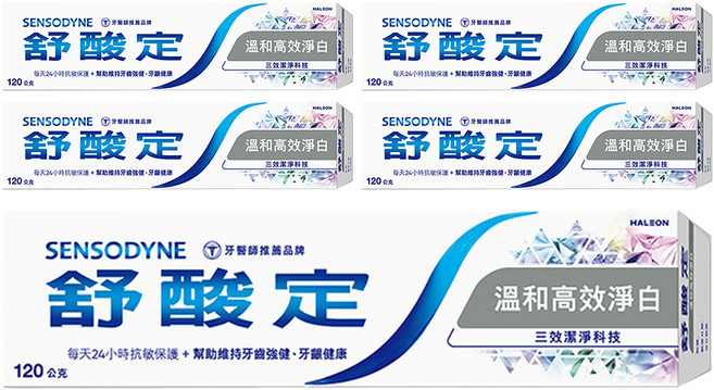 SENSODYNE 舒酸定 長效抗敏牙膏 溫和高效淨白, 120g, 5條