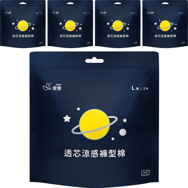 icon 愛康 透芯涼感褲型衛生棉, L(臀圍85~105cm), 2片, 5包