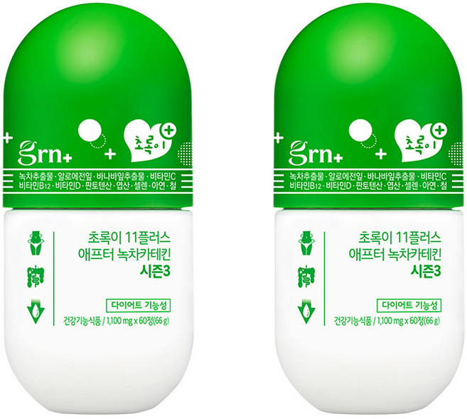 GRN 시즌3 업그레이드 초록이 11플러스 애프터 녹차카테킨 다이어트식품, 60개입, 2개