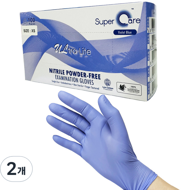 슈퍼케어 니트릴 장갑 100p, 바이올렛 블루, 미니(XS), 2개