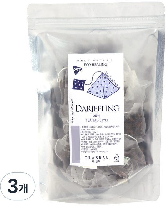 티리얼 삼각티백 다즐링 홍차, 1.5g, 3개, 25개입