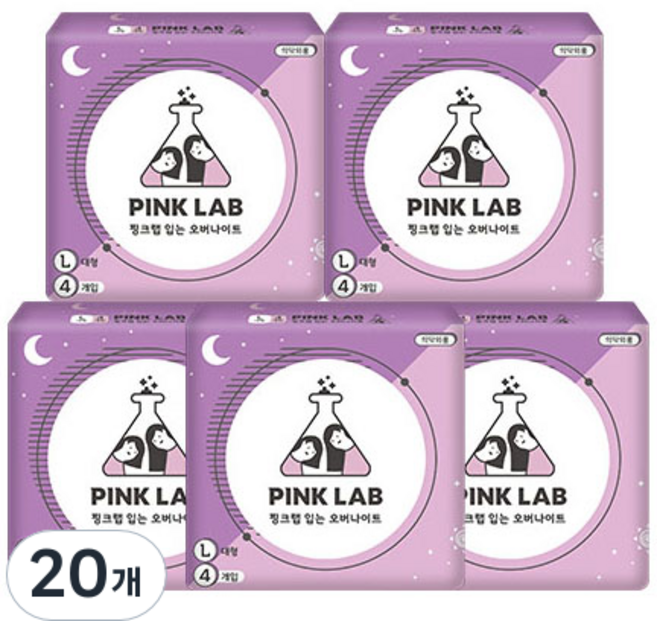 핑크랩 입는 오버나이트 생리대, 대형, 4매입, 20개