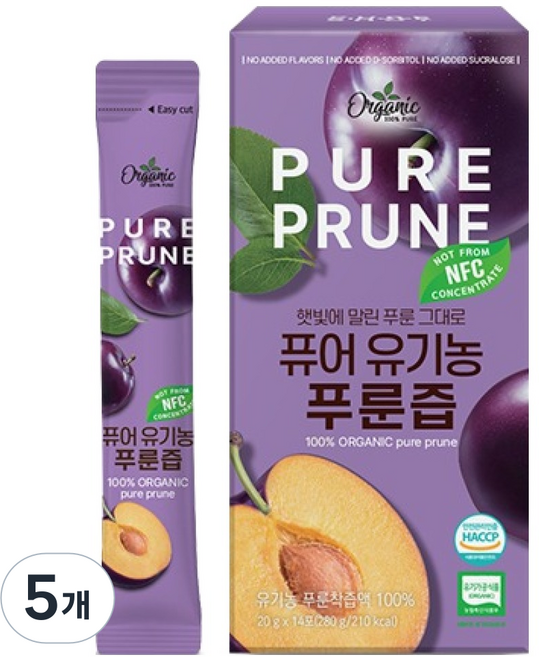 천호엔케어 퓨어 유기농 푸룬즙 14p, 280g, 5개