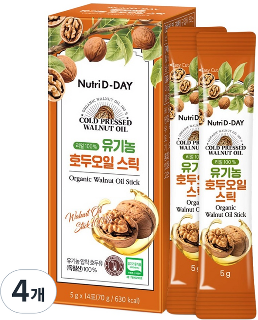 뉴트리디데이 리얼 100% 유기농 호두오일 스틱 14p, 70g, 4개