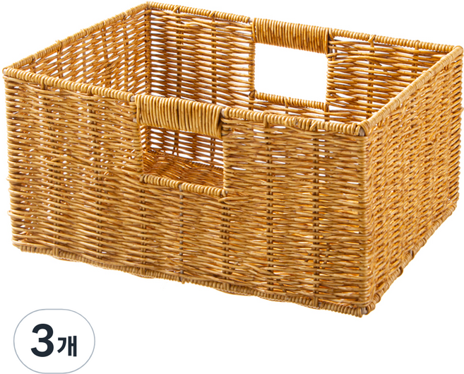 코멧 홈 내츄럴 라탄 패턴 사각 바구니 L, 3개