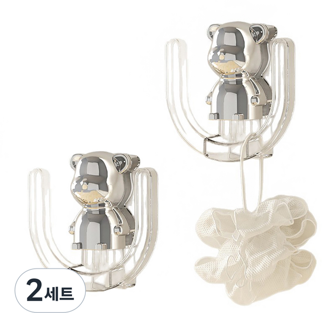 굿앤칩 곰돌이 다용도 욕실 무타공 슬리퍼 실내화 거치대 2P+ 접착 스티커 2P세트, 투명, 2세트