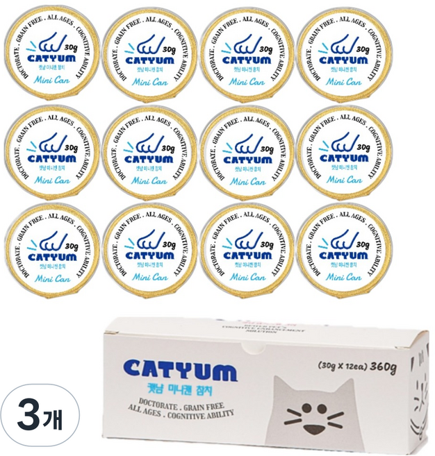 캣냠 고양이 캔 습식사료 12p, 참치, 360g, 3개