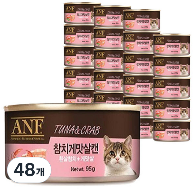 ANF 고양이 간식캔, 혼합맛(흰살참치/게맛살), 95g, 48개