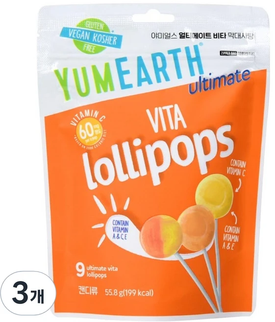 야미얼스 얼티메이트 비타 막대사탕, 55.8g, 3개 - 쿠팡