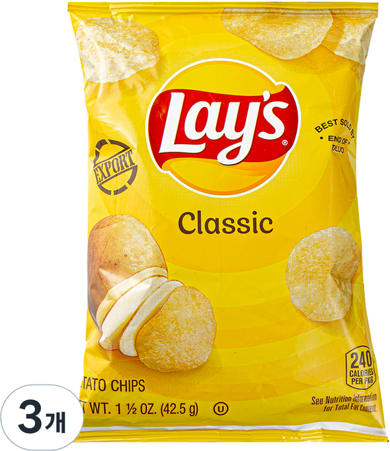 레이즈 클래식 감자칩, 42.5g, 3개