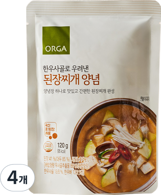 올가홀푸드 한우사골로 우려낸 된장찌개 양념, 120g, 4개