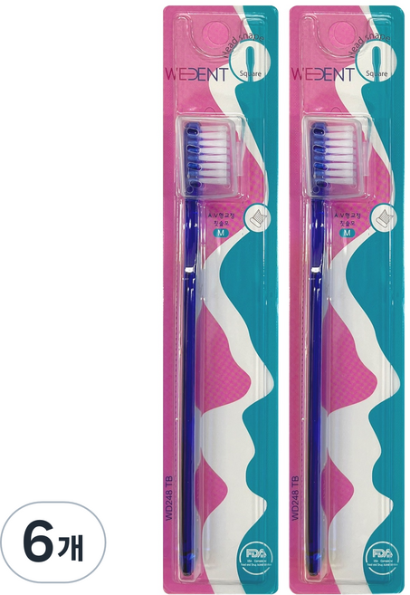위덴 사각헤드 교정 일반모 칫솔 네이비 M, 1개입, 6개