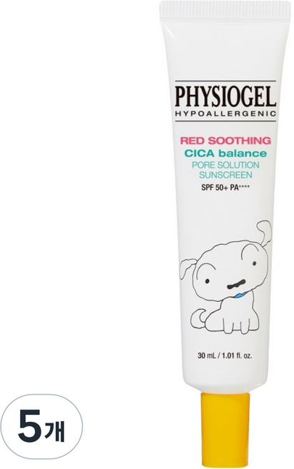 PHYSIOGEL 潔美淨 紅色舒緩 AI 積雪草平衡毛孔護理防曬霜 白虎 SPF50+ PA++++, 5個, 30ml