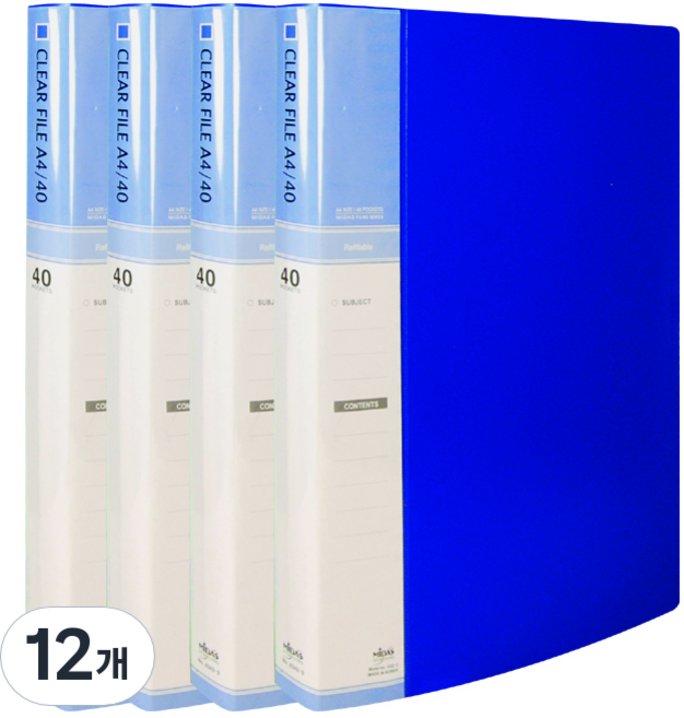 클리어화일 인덱스 A4 40매, 청색, 12개