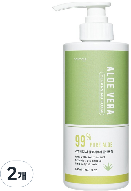 코스메이트 리얼 네이처 알로에베라 클렌징폼, 2개, 500ml