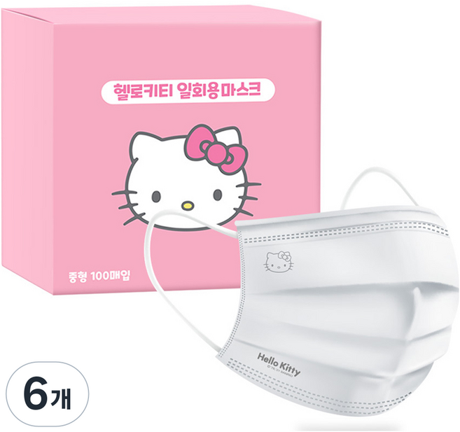 프로월드컵 헬로키티 중형 마스크, 100매, 6개, 화이트