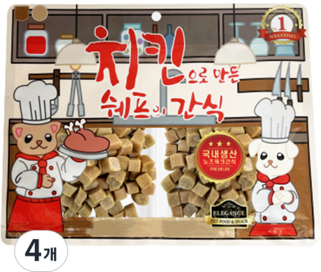 쉐프의간식 치킨으로 만든 강아지 간식, 치킨맛, 400g, 4개