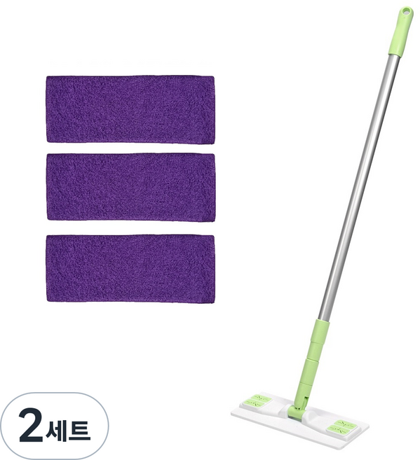 에이클린 밀대 청소기 화이트그린 소형 + 분섬사 패드 보라 3p, 2세트