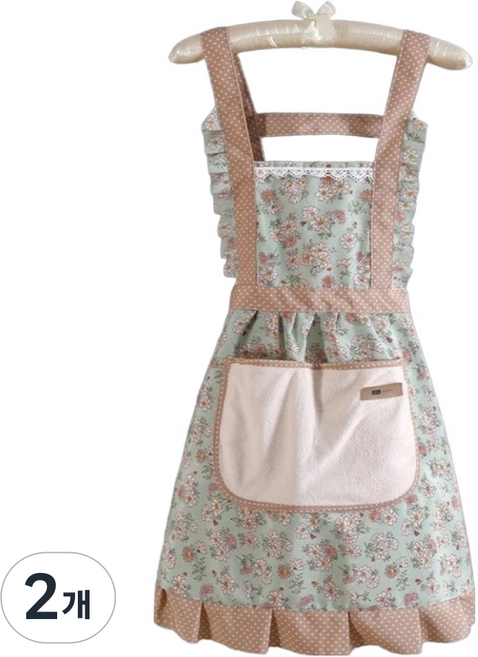 Solv Living 花朵擦手連身帆布圍裙, 綠色, 2個