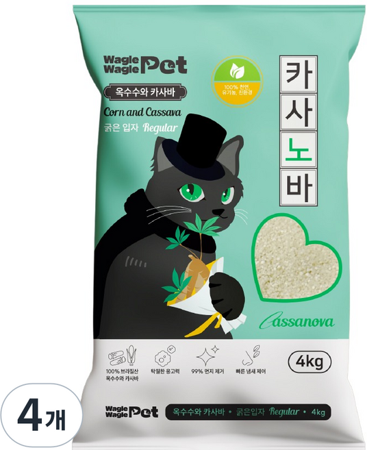 와글와글펫 카사노바 고양이 모래 레귤러 굵은입자, 4kg, 4개, 레귤러(굵은입자)