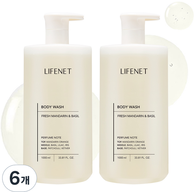 라이프넷 바디워시 프레쉬 만다린 앤 바질, 1L, 6개
